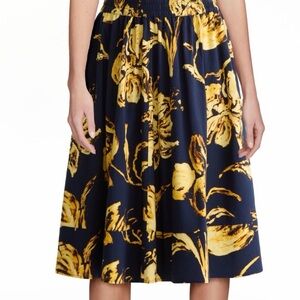 Floral Print Midi Skirt - Navy and Yellow